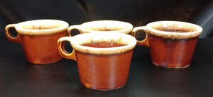 4 VINTAGE HULL POTTERY COFFEE CUP MUG BROWN DRIP GLAZE OVEN PROOF MADE IN USA